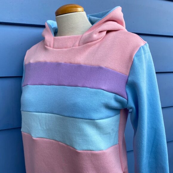 Cotton Candy Upcycled Hoodie with Pockets Sweatshirt One-Of-A-Kind MungoCrafts - Picture 2 of 5